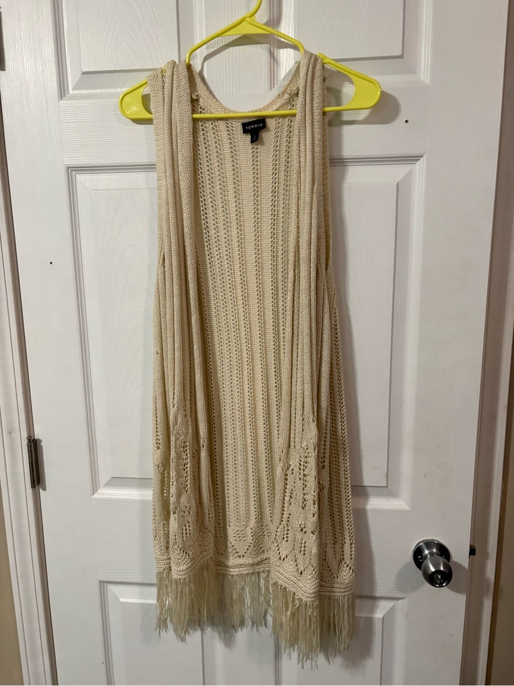 torrid Cream Crochet Fringe Midi Vest